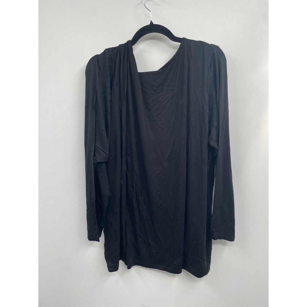 Ashley Stewart Top Womens 22/24 Black Stretch Long Sleeve Blouse Preppy Boho NWT - Picture 2 of 11